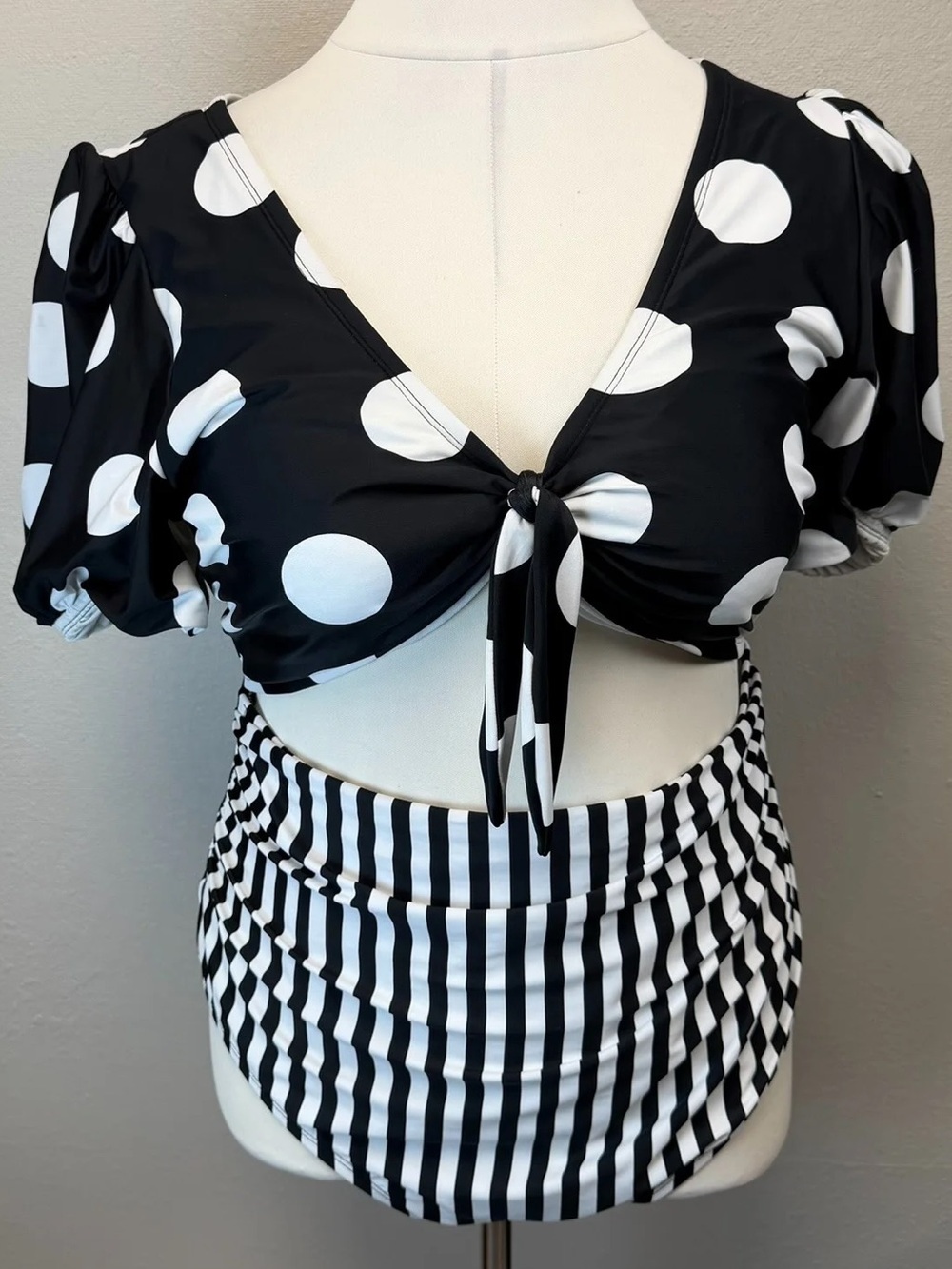 Target X Tabitha Brown Striped/Dot Puff Sleeve One-Piece Swimsuit - Size 22